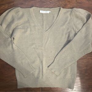 ASTR The Label Women’s Oatmeal V-Neck Sequin Sweater, Size L